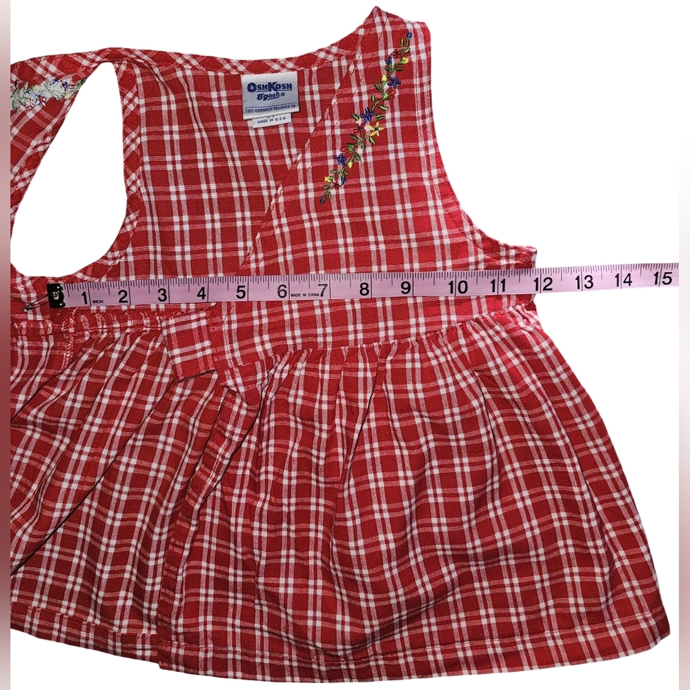Vtg OshKosh B'gosh Red Gingham Wrap Dress Floral Embroidered USA Toddler Sz 2T - Picture 7 of 16